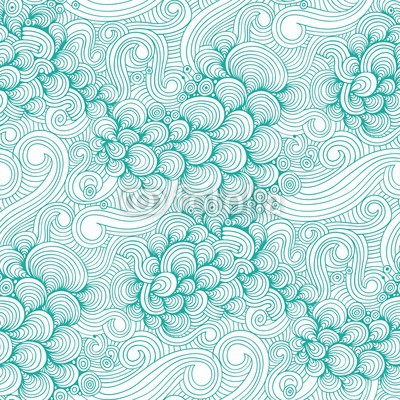 Ornamental Green Waves and Shells Seamless Pattern