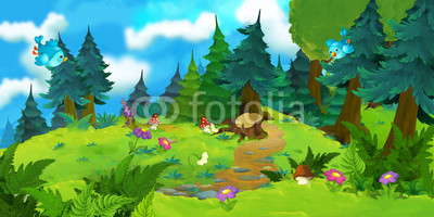 Cartoon background of a forest - illustration for the children