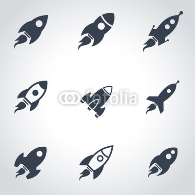 Vector black rocket icon set. Rocket Icon Object, Rocket Icon Picture, Rocket Icon Image - stock vector