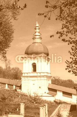 KIEV, UKRAINE - April 17, 2017: Belfry in the Middle Caves,  Kiev-Pecherskaya Lavra,