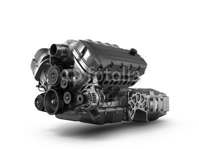 automotive engine gearbox assembly is isolated on a white backgr