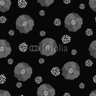 Seamless abstract watercolor poppies pattern. Vector black and red floral background.