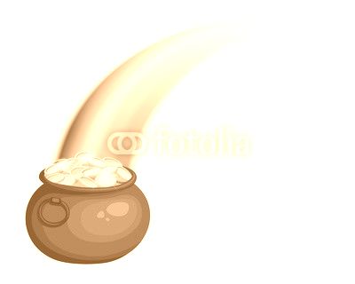 Vector St. Patrick's day illustration with leprechaun's pot of gold and rainbow isolated on a white background.