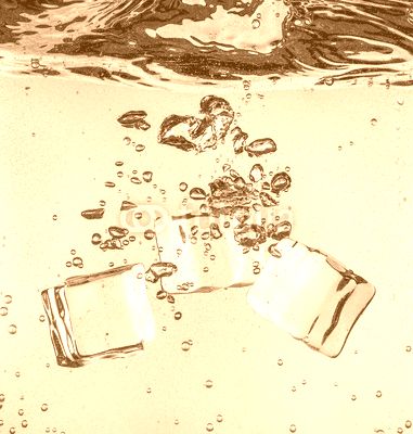 Ice cubes falling under water
