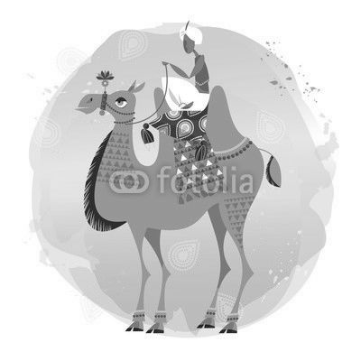 Man sitting on a decorated camel.