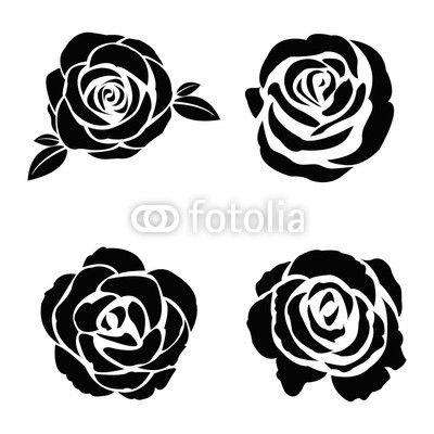 Black silhouette of rose set