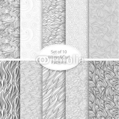 Set of 10 seamless waves and curls backgrounds