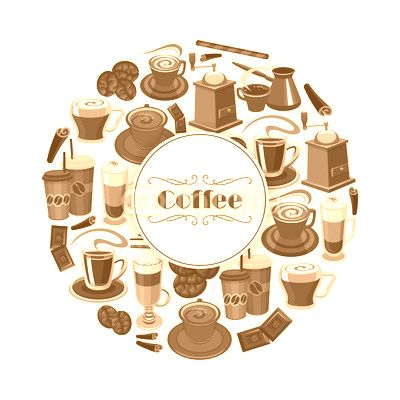 Coffee vector poster of espresso, latte hot drinks