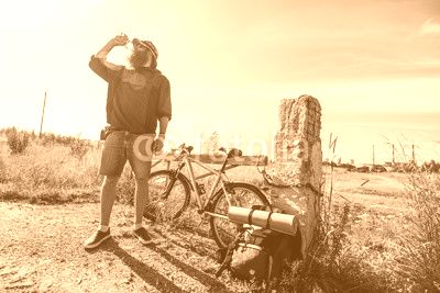 man drinks water on a halt