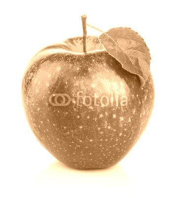 Red apple with green leaf isolated on a white