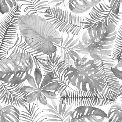 Tropical seamless pattern with leaves. Watercolor background with tropical leaves.