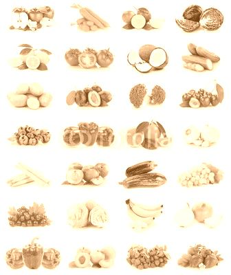 Obst und Gemüse Früchte Sammlung Äpfel, Orangen Bananen Erdbeeren Paprika Essen Freisteller