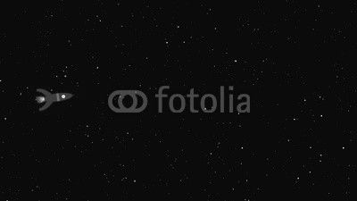 Rocket flying in space. Retro cartoon style with flat design. Travel and adventure in cosmos with a rocketship.