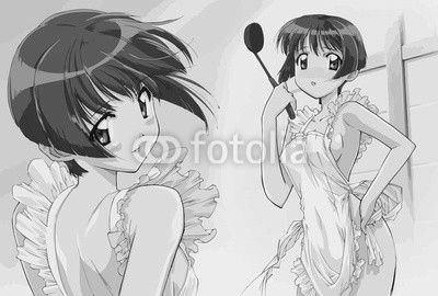 Cute anime girl cooking maiden