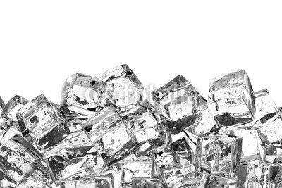 heap of ice cubes on white background