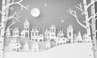 Winter Snow Urban Countryside Landscape City Village with ful lm