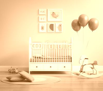 Modern baby's room with pale green wall