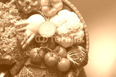 still life with vegetables isolated on brown background