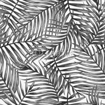 Watercolor tropical palm leaves seamless pattern. Vector illustration.