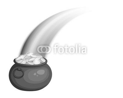Vector St. Patrick's day illustration with leprechaun's pot of gold and rainbow isolated on a white background.
