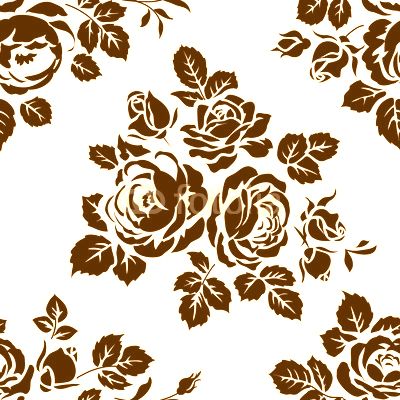 Monochrome seamless background with vintage rose silhouettes. Vector seamless pattern