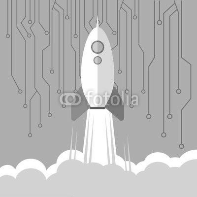 rocket with science related icons image vector illustration