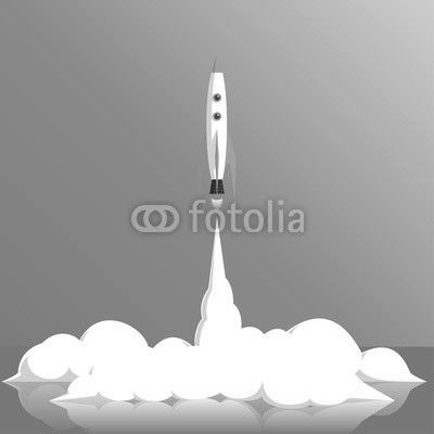 vector illustration of a rocket launch or of a spaceship, or a spacecraft, startup concept
