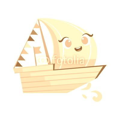 Regatta Sailing Boat, Cute Girly Toy Wooden Ship With Face Cartoon