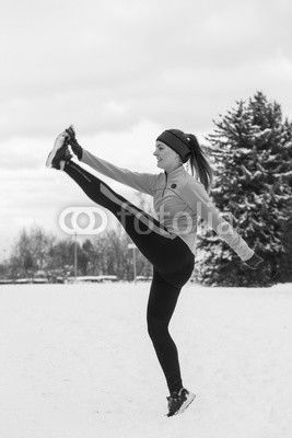 Winter sport, girl exercising in park