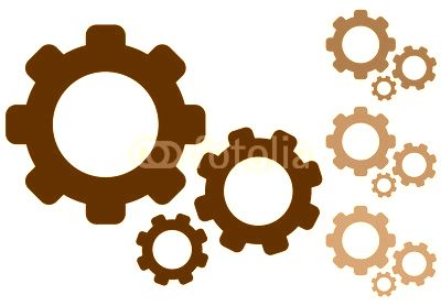 Icono plano engranajes en varios colores