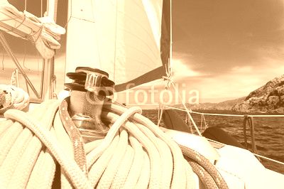 Winch and ropes on a sailboat