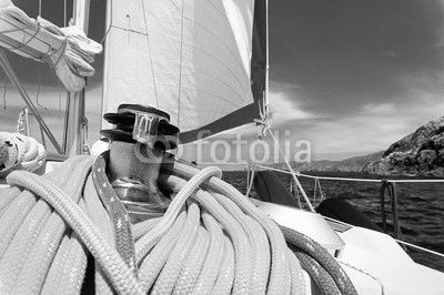 Winch and ropes on a sailboat