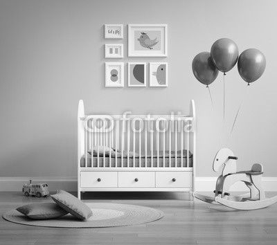 Modern baby's room with pale green wall