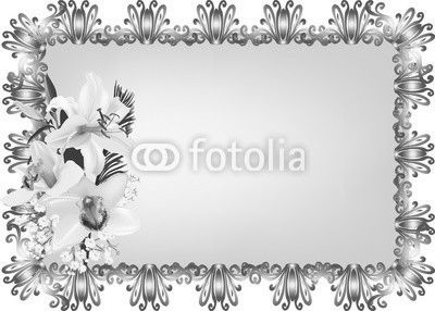 light orchid and lily flowers in golden frame