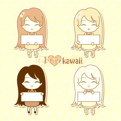 Set collections of four cute girls holding blank frames.