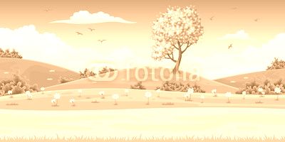 Illustration of a spring landscape with tree