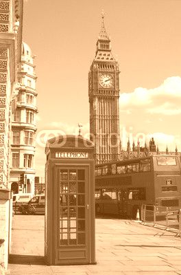 Telephone box, Big Ben and double decker bus in London