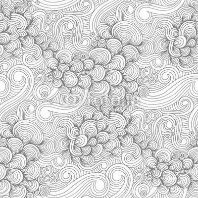 Ornamental Green Waves and Shells Seamless Pattern