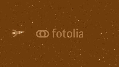 Rocket flying in space. Retro cartoon style with flat design. Travel and adventure in cosmos with a rocketship.