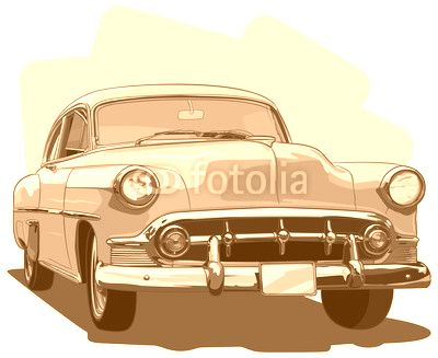 Sketch styled vector illustration of a classic 1950's automobile,