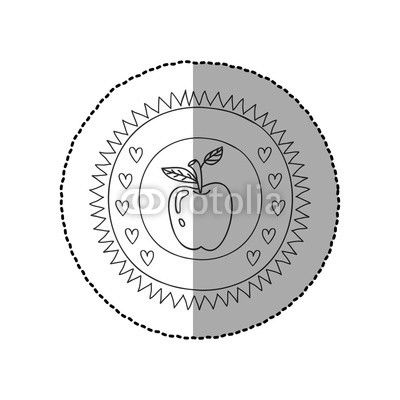 monochrome circular frame with middle shadow sticker with apple fruit vector illustration