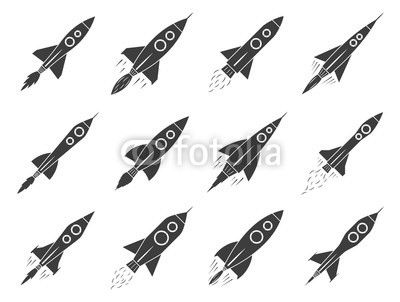 Set of vector rocket icons isolated on white