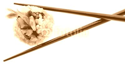 Sushi and chopsticks isolated on white.