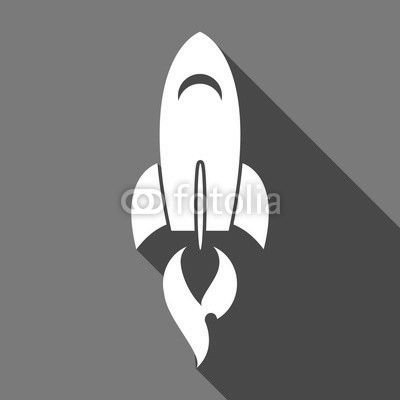 Long shadow icon with a rocket