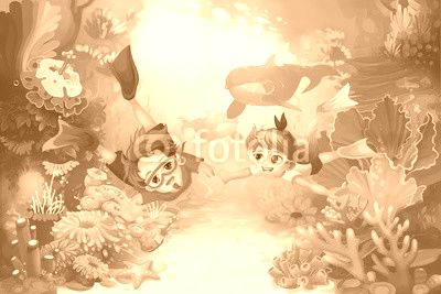 Creative Illustration and Innovative Art: Happy Father's Day in the Sea. Realistic Fantastic Cartoon Style Character, Story, Card Design