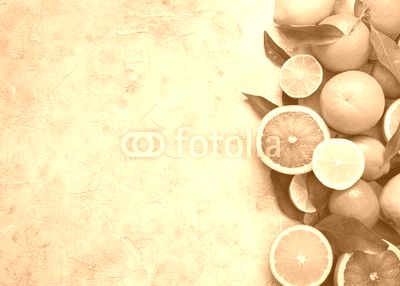 Citrus fruit on grey concrete table. Food background. Healthy eating