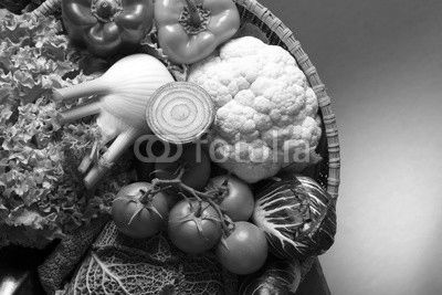 still life with vegetables isolated on brown background