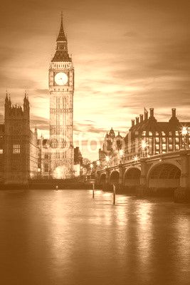 Famous Big Ben tower in London at sunset