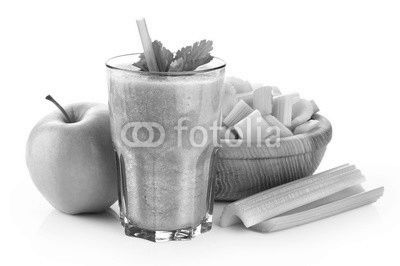 Detox smoothie with celery and apple on a white background.