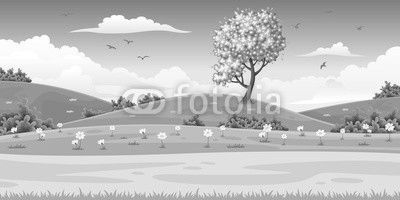 Illustration of a spring landscape with tree
